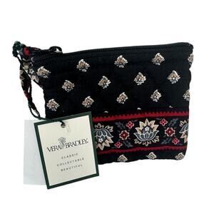 Vera Bradley Vintage Classic Black Coin Pouch Cotton Zip Trinkets Case NEW